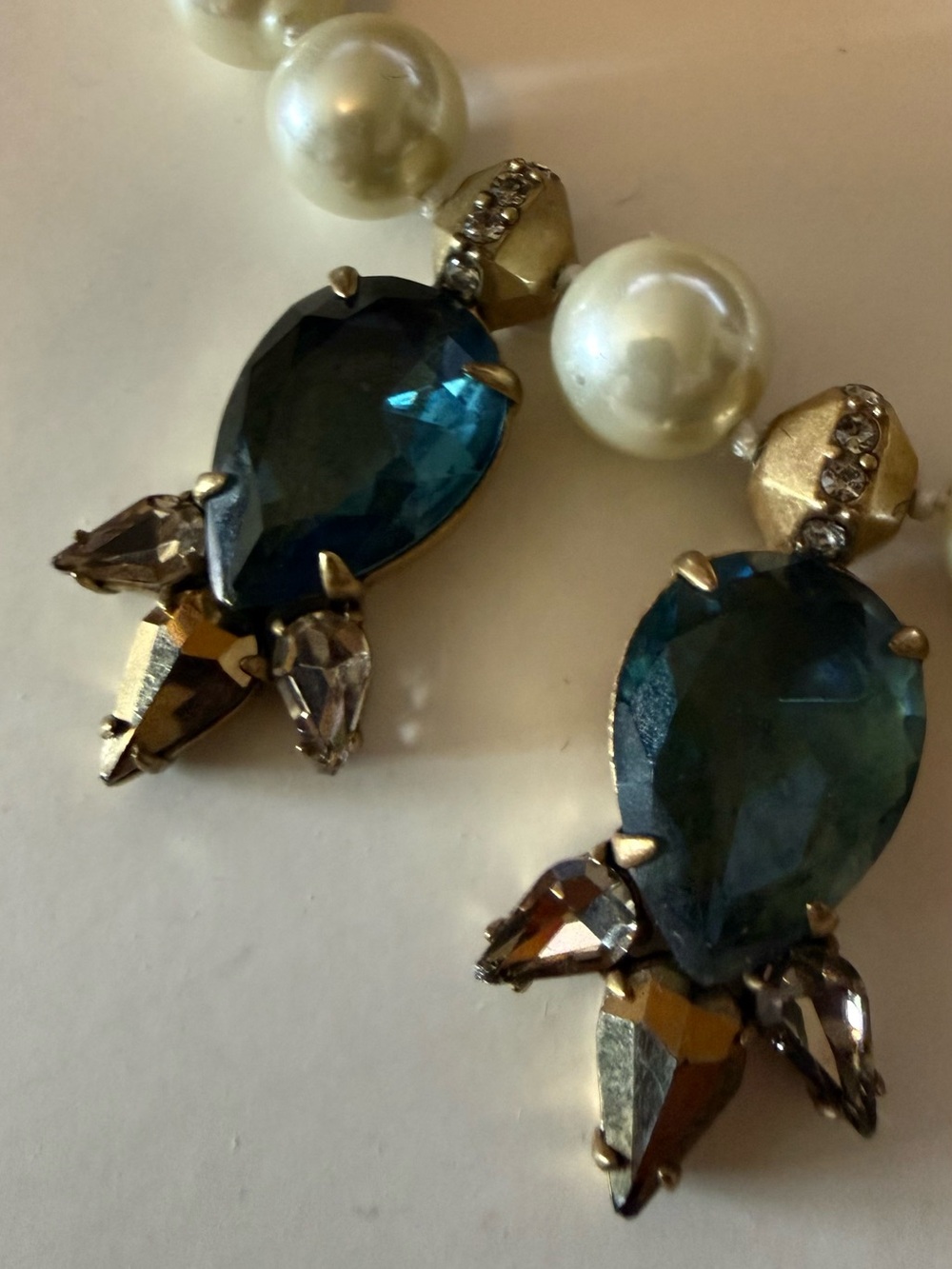 J.Crew Statement Necklace – Faux Pearl & Blue Crystal Bib Necklace - Picture 4 of 7